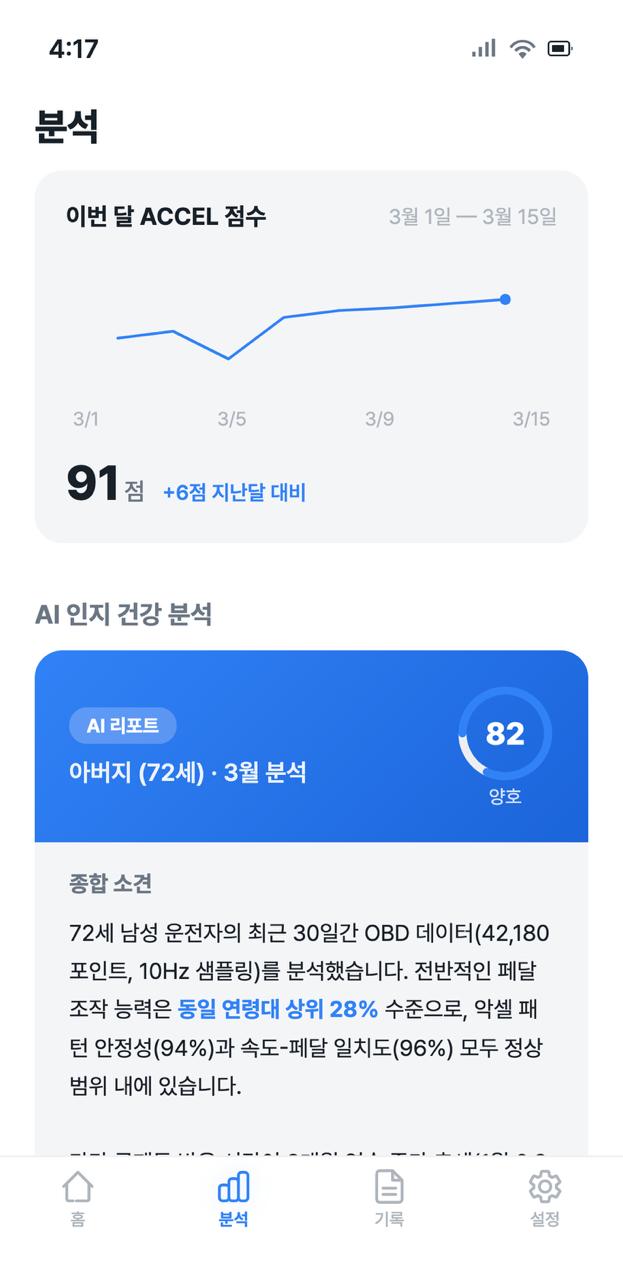 악셀박스 AI 급발진 분석 화면